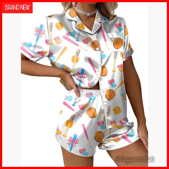 Other - Satin Pajama Set Short Sleeve Top and Shorts Sleepwear Loungewear